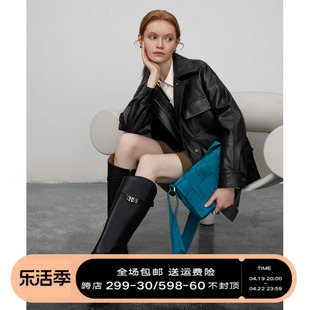 DESIGNER PLUS 皮衣外套女机车服中长款春秋复古宽松黑色PU皮上衣