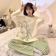 长袖睡衣女春秋季薄款2024套头套装韩版卡通甜美可外穿家居服