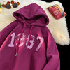 1987乌梅紫色刺绣卫衣男540g克重磅，毛线圈(毛，线圈)双层连帽衫oversize外套