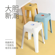 塑料凳子高凳马卡龙彩色方凳餐凳可叠加萌趣耳朵卡通艺术凳