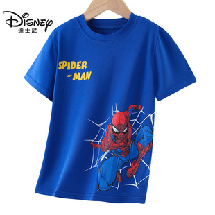 迪士尼蜘蛛侠男童夏季纯棉短袖t恤儿童卡通，印花全棉短袖