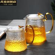 加厚耐热玻璃泡茶煮茶壶锤纹侧把家用花茶壶高硼硅玻璃壶茶壶套装