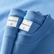 天空蓝300g重磅双面棉小清新圆领卫衣纯色质感品质基础款套头上衣