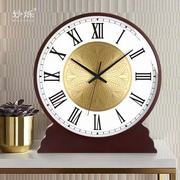 实木静音座钟创意时尚台式钟表客厅家用时钟桌面摆件大号北欧台钟