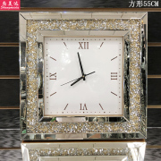 轻奢时尚圆形装饰挂钟客厅餐厅家用方形创意镶钻壁挂艺术钟表贴镜