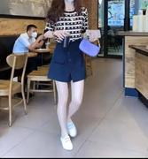 强172夏季女韩版时尚洋气修身显瘦上衣短袖T恤裤裙两件套潮