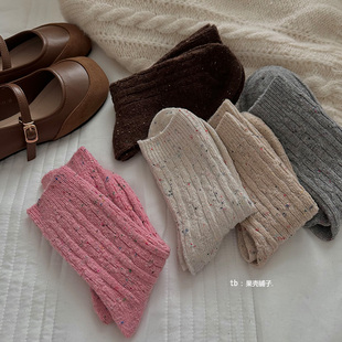 袜子女羊毛袜冬季中长款堆堆袜点子纱秋冬厚袜子羊绒保暖中腰女袜