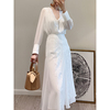 v领蕾丝白衬衫雪纺宽松法式a字裙中长款半裙时尚套装s10z43