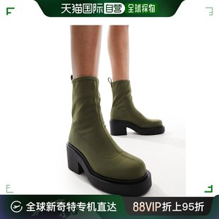 香港直邮潮奢 monki 女士Monki pull up 防水台高跟脚踝靴(卡其色