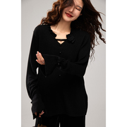 素木黑色v领气质针织衫，女2024年春显瘦减龄上衣欧货简约女装