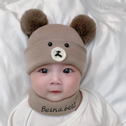 婴儿帽子秋冬男女宝宝可爱超萌婴幼儿帽子围脖，套装春秋冬季毛线帽