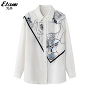 etam艾格es女装2023春季通勤印花设计感白色，长袖公主袖衬衫上衣