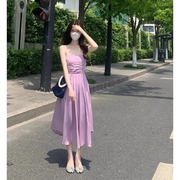 夏季2024紫色吊带连衣裙，女高级感御姐轻熟法式气质收腰长裙子