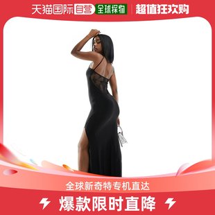 香港直邮潮奢 ASOS 女士设计吊带柔软触感蕾丝拼块长款连衣裙(黑)