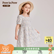 PawinPaw卡通小熊童装2024年夏季女童碎花满印儿童连衣裙