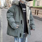 大毛领棉衣男冬季2023年潮牌宽松加厚保暖中长款工装棉服外套