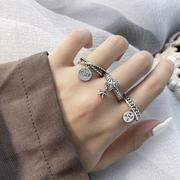 本命年韩国925纯银五角星开口戒指女小众设计时尚ins潮个性轻奢字