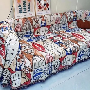 地中海波西米亚棉麻风四季通用全包组合沙发垫防猫抓加厚盖布线毯