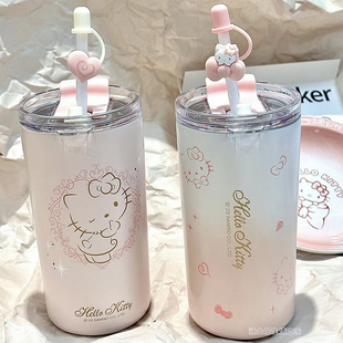 hellokitty保温杯学生高颜值吸管杯，成人日式小清新直饮办公咖啡杯