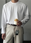 韩国男装直播LAINE高档品牌面料重工拼接8色打底宽松长袖T恤