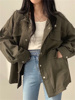 设计感工装风衣女，2023秋季韩版小众设计感大衣，宽松显瘦军绿色外套