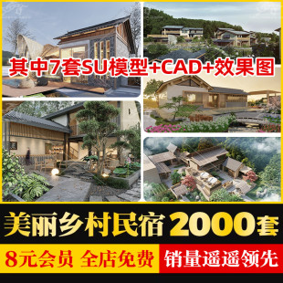 美丽乡村农村老房民居改造新中式，民宿客栈度假村，su模型cad施工图