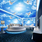 5d立体蓝天白云墙纸天花板，吊顶定制壁纸，装饰壁画客厅影视背景墙布
