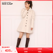 niceclaup日系可爱气质，泡泡袖毛呢外套中长款娃娃领1200230c