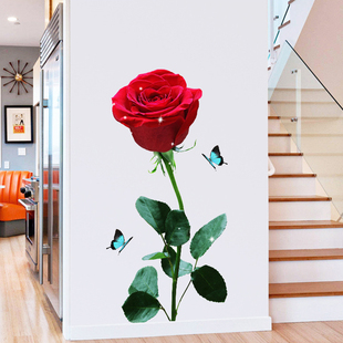 立体玫瑰贴画玄关沙发背景墙，贴浪漫情侣婚庆卧室，装饰墙壁贴纸温馨