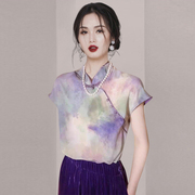 “新中式就是顶流”真丝桑蚕丝复古轻国风盘扣紫色上衣衬衫衬衣女