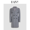 断码hany汉尼切斯特羊绒大衣，灰色中长款男士毛呢风衣外套