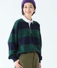 秋冬日系韩国外贸拼色条纹，长袖蝙蝠袖polo衫，宽松女式卫衣