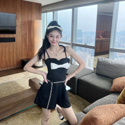 tianmei甜美纸片人吊带连体裤女薄款夏季高级感气质黑色短裤