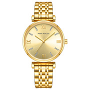 0335L 石英手表女表机芯钢带时尚圆形精钢金色玫瑰金普通国产腕表