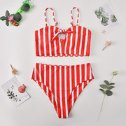 速卖通ebay泳衣亚马逊红白条纹沙滩分体泳装欧美性感比基尼女
