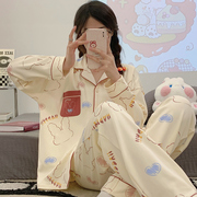 2024年睡衣女春秋季纯棉，长袖少女士甜美卡通，开衫家居服秋冬天