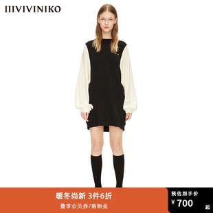 iiiviviniko春夏茧型黑白，拼色羊毛连衣裙，女w210633352a