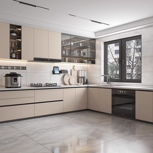 南京整体橱柜定制 现代简约L型U型厨房厨柜石英石/不锈钢台面