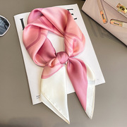 温柔粉色花朵丝巾女百搭西装，领巾装饰衬衣，小方巾女薄款围巾头巾