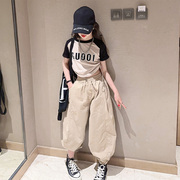 少儿爵士舞服装女童街舞潮服儿童hiphop练功套装，夏季露脐t表演服