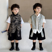男童汉服中式马甲夏季儿童唐装，套装复古帅气国风童装小孩演出