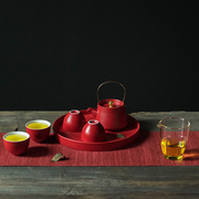 办公室家用干泡茶典雅悦陶瓷，不单红色茶杯，提梁壶心盘功夫茶具套装