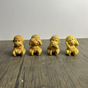 黄杨木雕刻创意四不猴生肖猴子家居摆件客厅办公室装饰品不说不听