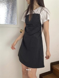 Exclusive type 韩国小众设计交叉抽绳大露背显瘦吊带连衣裙短裙
