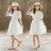 女童连衣裙夏装2024中大童，白色裙子夏季女孩，蕾丝公主裙超洋气