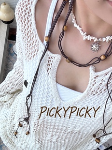 pickypicky春夏欧美v领波西米亚镂空罩衫(送腰带!)
