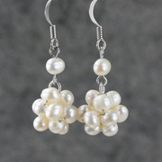 素元 天然白色珍珠耳环纯银女 韩国时尚球形彩色耳饰原创手工饰品