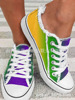 3d印花彩虹渐变色，低帮帆布鞋女大码休闲平底运动拼色单鞋板鞋