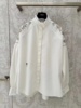 24灯笼袖设计感蜜蜂黑白刺绣荷叶领长袖衬衫