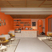 粘自墙纸商用橙色橘色纯色，奶茶店装修背景墙壁纸防水吧台贴纸